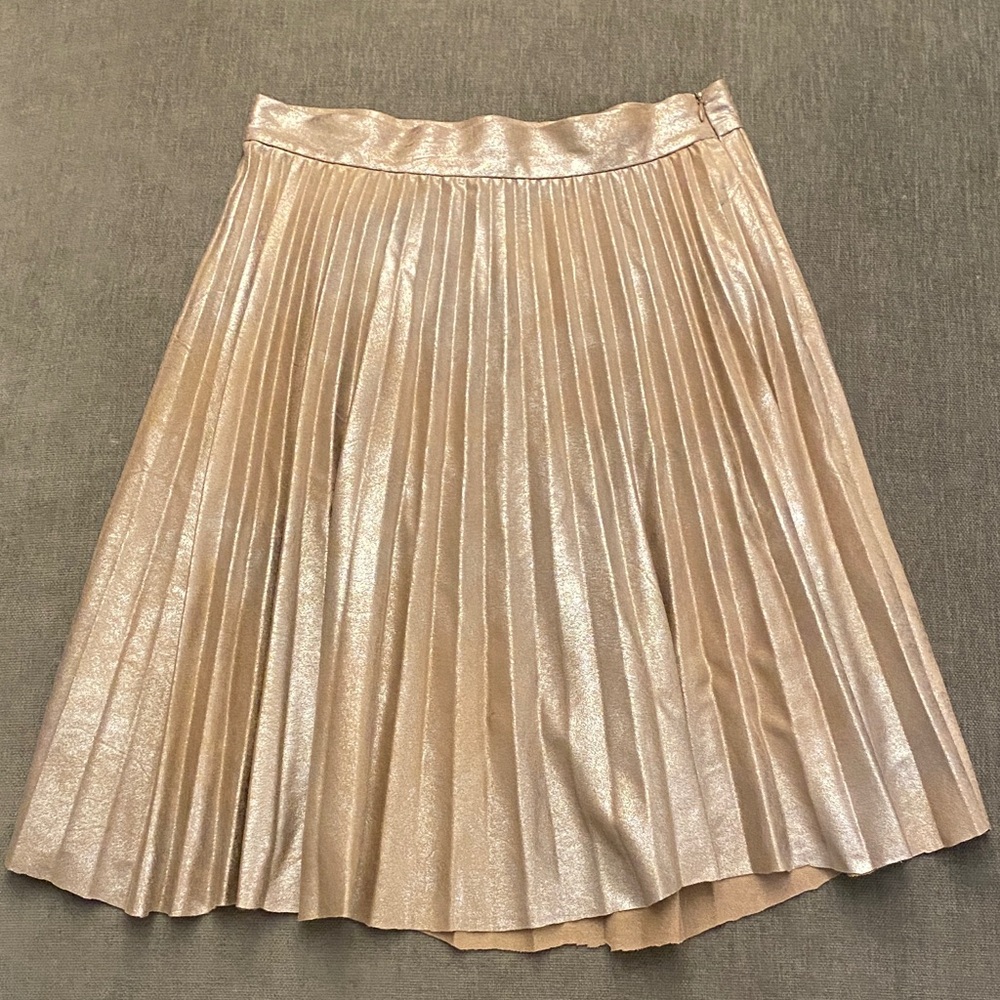 Zara Shiny Gold A-Line Pleated Skirt